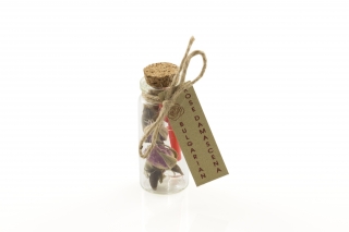 A small bottle with Rose or Lavander Buds and essence